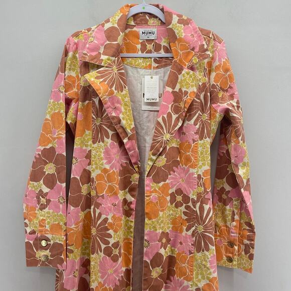 Show Me Your Mumu Nancy Trench Coat SZ Medium Retro‎ Garden Floral Flower Power - Picture 5 of 12